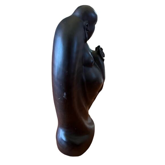 Handcarved 7" Sandalwood Chinese Budai/Laughing Buddha Maitreya with Bat - Picture 5 of 8